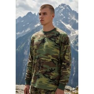 Rothco Woodland Camo Long Sleeve Shirt Mens Large Tactical Streetwear Military